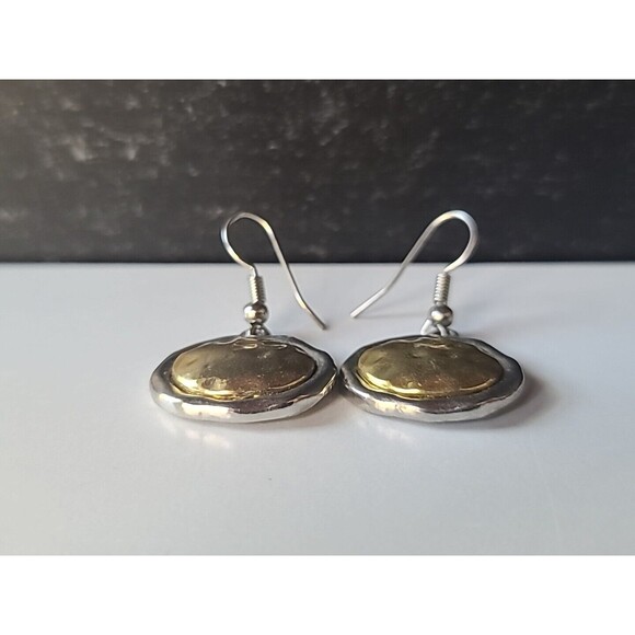 Two Toned Dangling Pierced Earrings Vintage - Picture 5 of 10